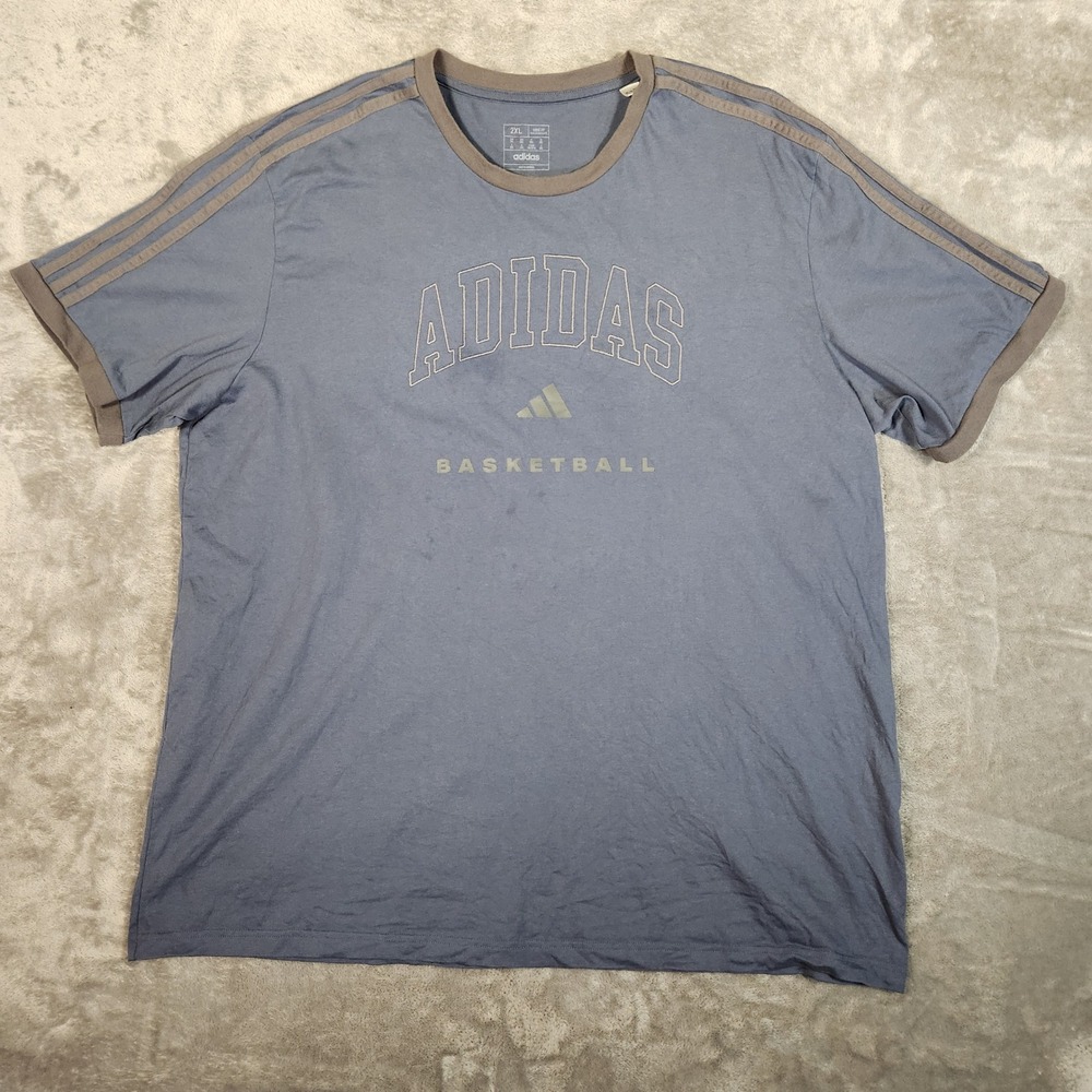 Adidas Basketball T-Shirt Mens 2XL Blue Excellent Ringer 3-Stripe IY1144